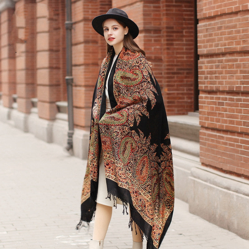Women’s Dual-use Cape Oversized Shawl For Autumn - Black