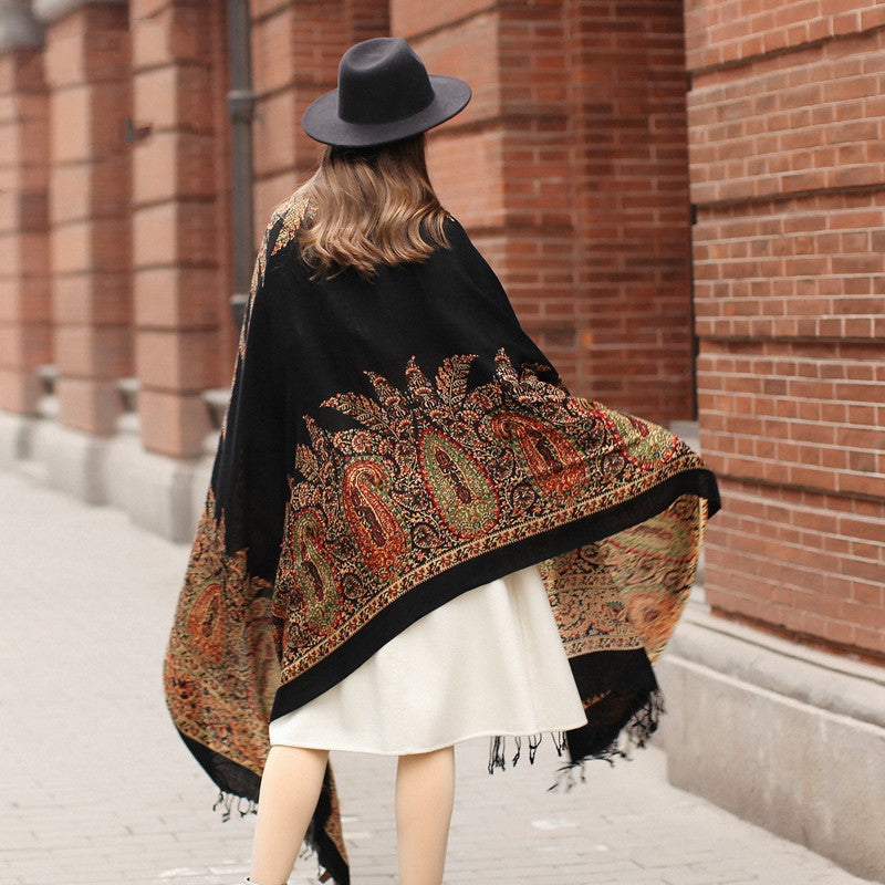 Women’s Dual-use Cape Oversized Shawl For Autumn - Black