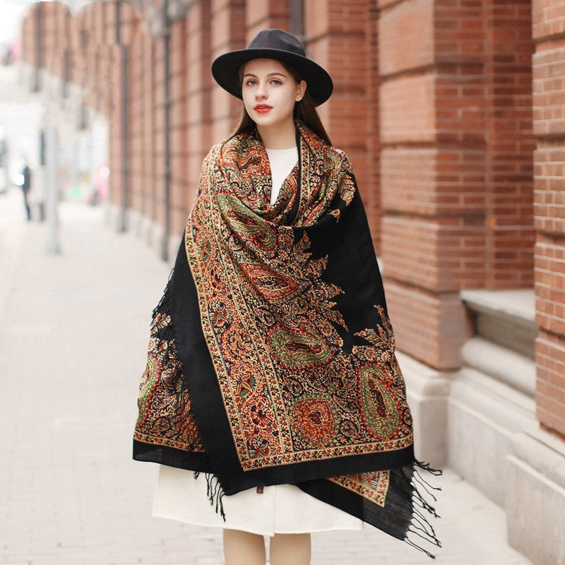 Women’s Dual-use Cape Oversized Shawl For Autumn - Black