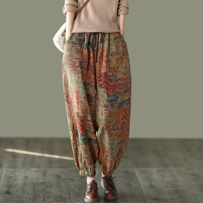 Women’s Fashion Casual Pants Slim Bloomers - Mural style / One size