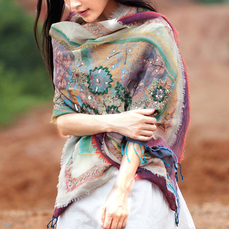 Women’s Fashion Personality And Creativity Embroidered Scarf - Color