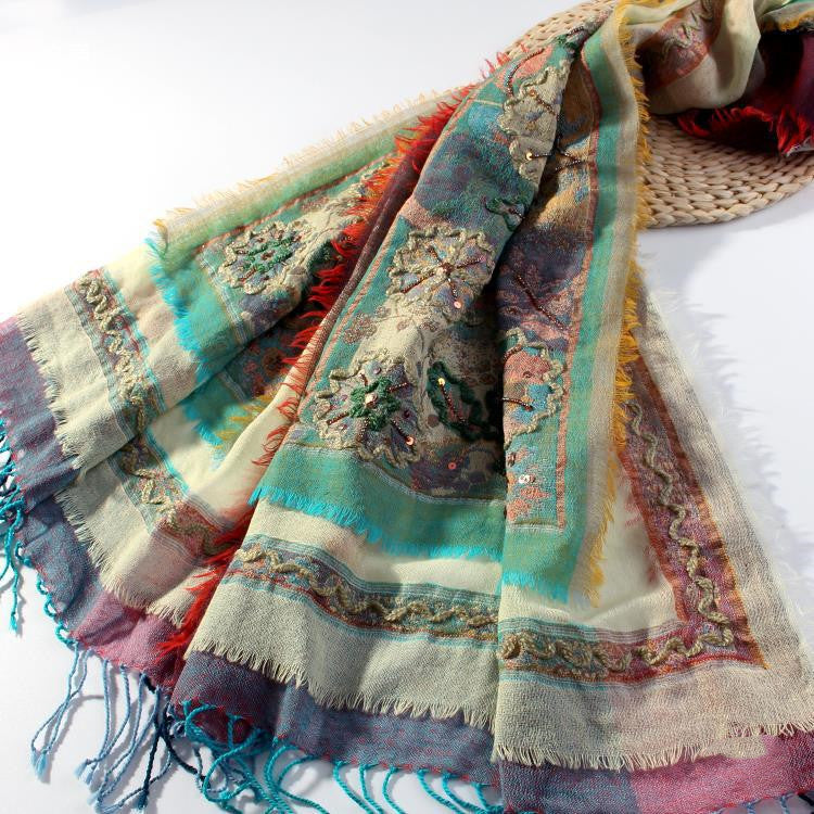 Women’s Fashion Personality And Creativity Embroidered Scarf - Color