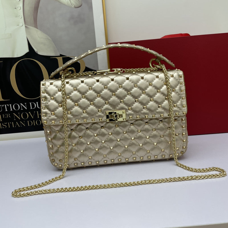 Women’s Fashion Sheepskin Diamond Studded Small Square Bag - Gold
