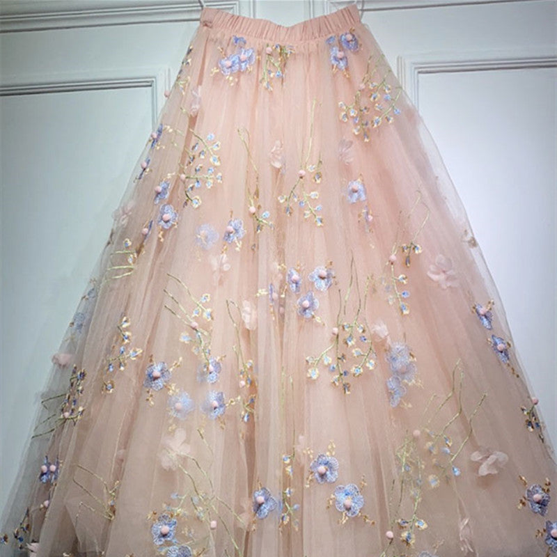 Women’s Fashion Three-dimensional Embroidery Puffy Skirt - Main Image Pink / XS