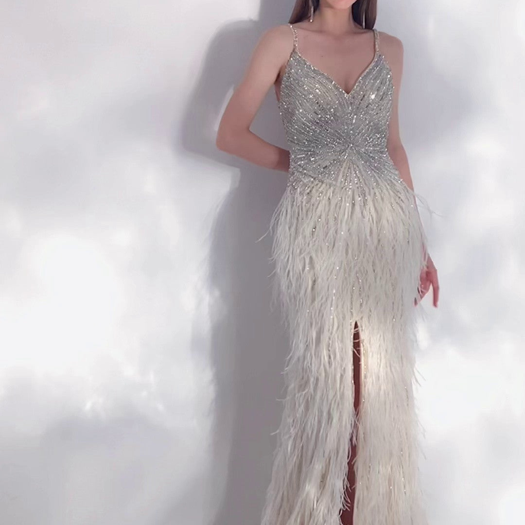 Women’s Feather Temperament High End Evening Dress