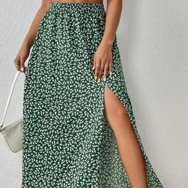 Women’s Floral Split High Waist Printed Skirt
