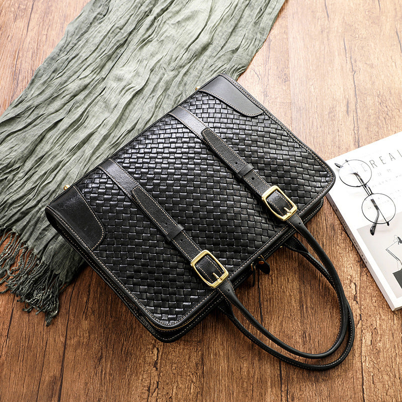 Women’s Hand-woven Handbag Vegetable Tanned Full-grain Leather Cowhide - Black