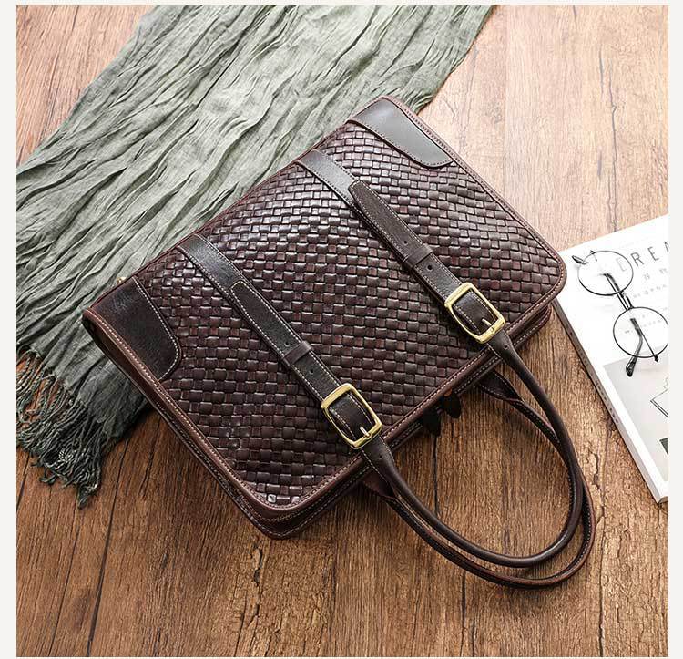 Women’s Hand-woven Handbag Vegetable Tanned Full-grain Leather Cowhide - Brown