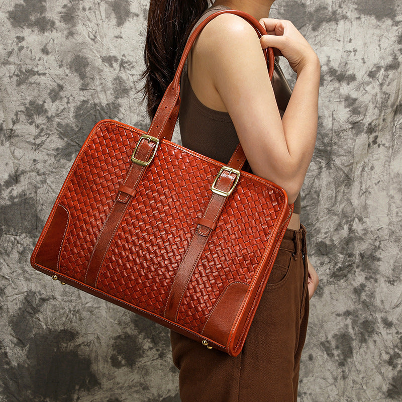 Women’s Hand-woven Handbag Vegetable Tanned Full-grain Leather Cowhide