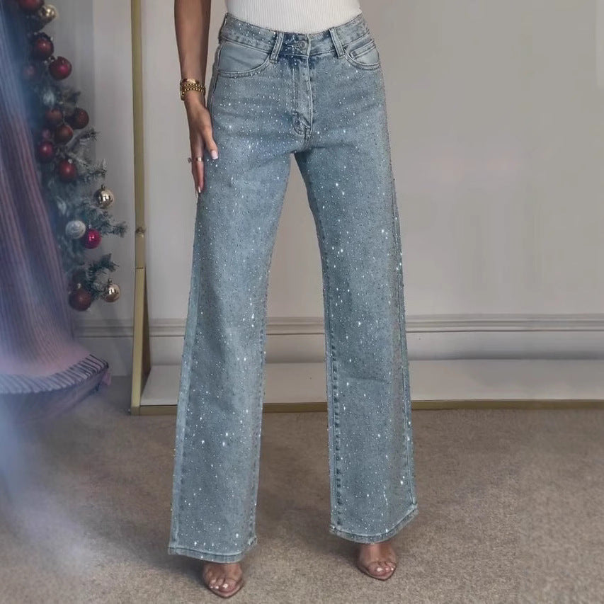 Women’s High-end High Waist Straight Personalized Hot Girl High Street Trousers
