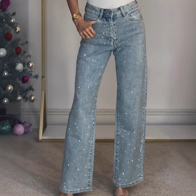 Women’s High-end High Waist Straight Personalized Hot Girl High Street Trousers