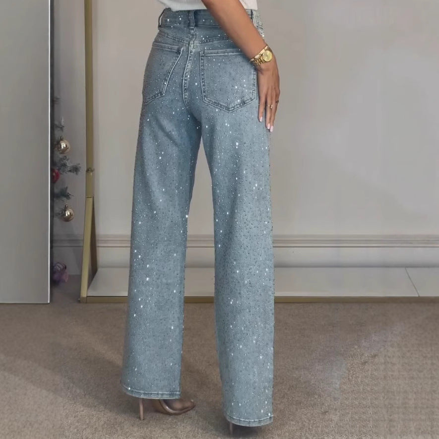 Women’s High-end High Waist Straight Personalized Hot Girl High Street Trousers
