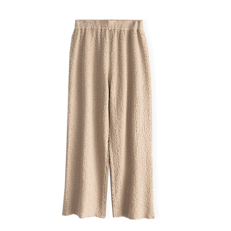 Women’s Knitted Wool Drape Wide Leg Pants - Apricot / S