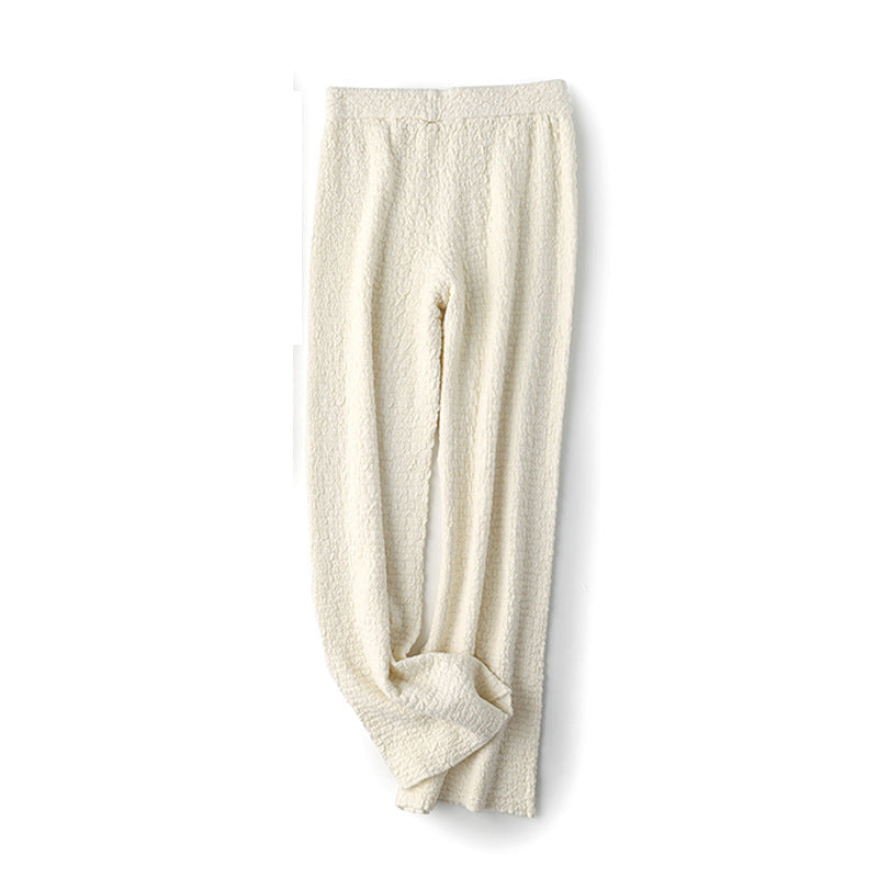 Women’s Knitted Wool Drape Wide Leg Pants - Beige / S
