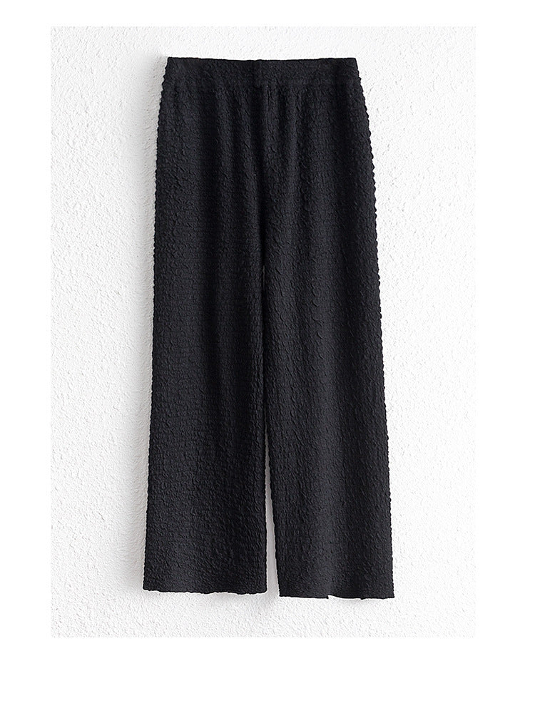 Women’s Knitted Wool Drape Wide Leg Pants - Black / S