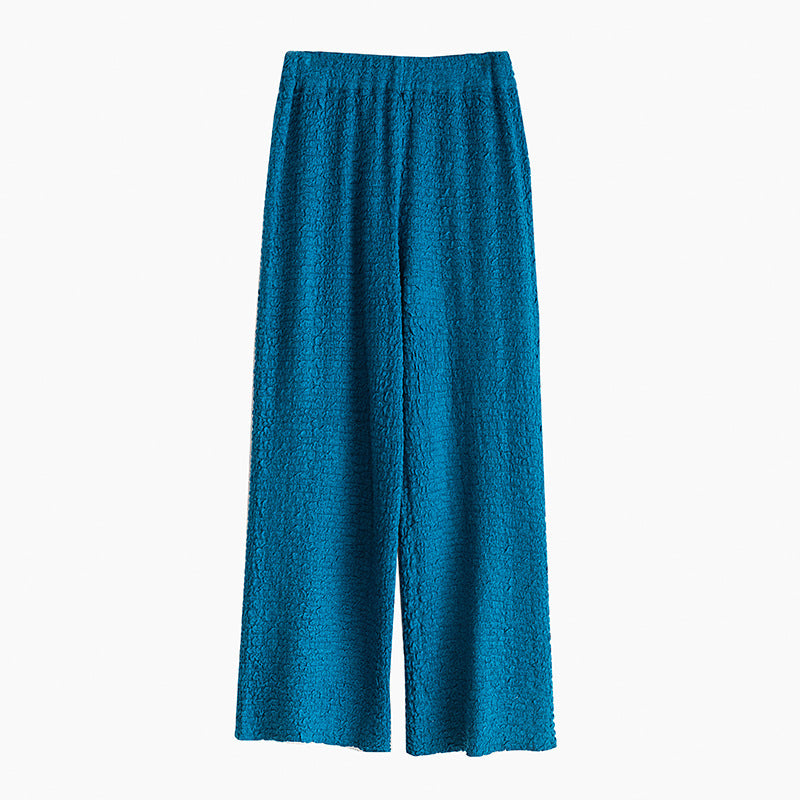 Women’s Knitted Wool Drape Wide Leg Pants - Blue / S