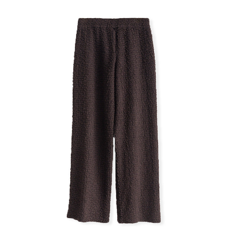 Women’s Knitted Wool Drape Wide Leg Pants - Coffee / S