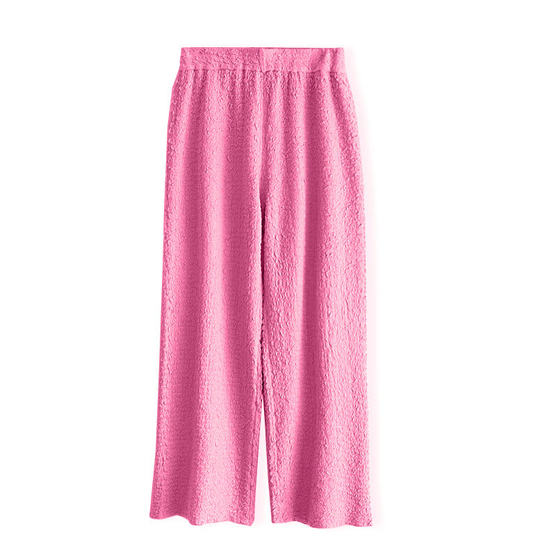Women’s Knitted Wool Drape Wide Leg Pants - Pink / S