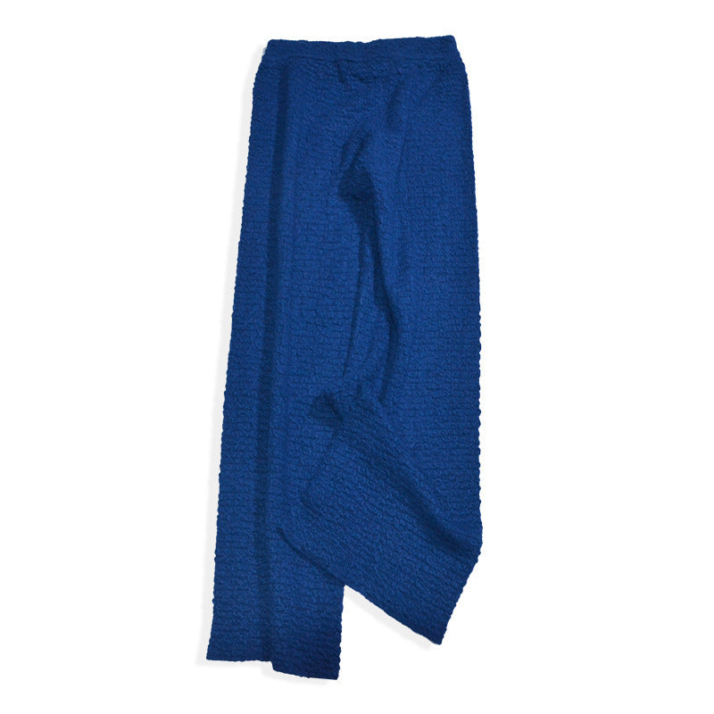 Women’s Knitted Wool Drape Wide Leg Pants - Royal blue / S