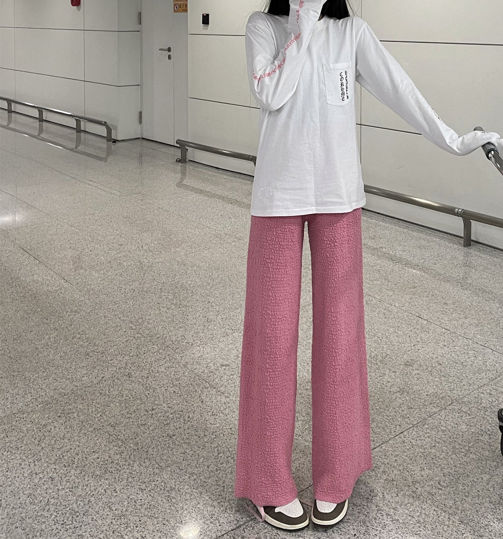 Women’s Knitted Wool Drape Wide Leg Pants - Rubber powder / S