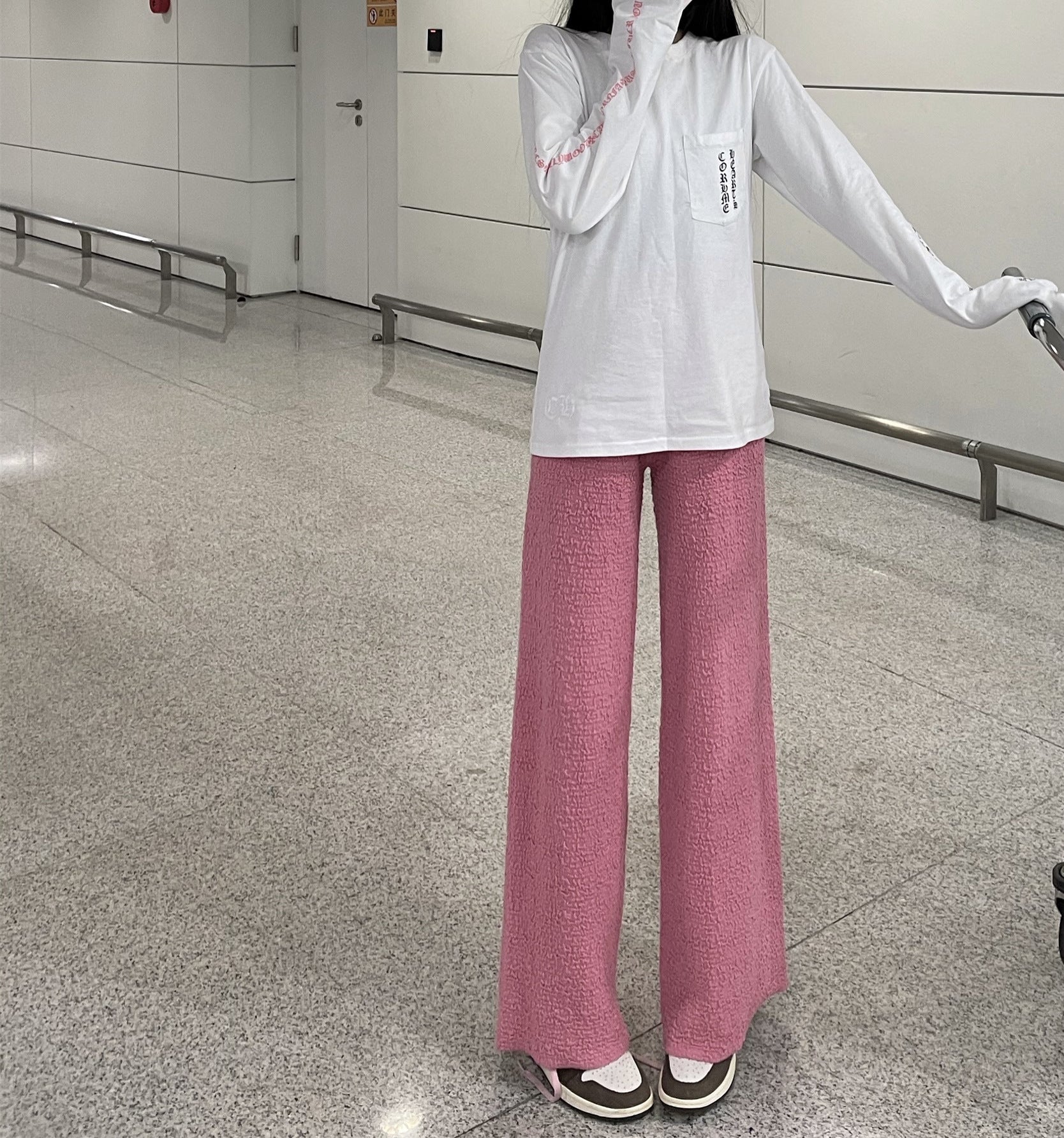 Women’s Knitted Wool Drape Wide Leg Pants - Rubber powder / S