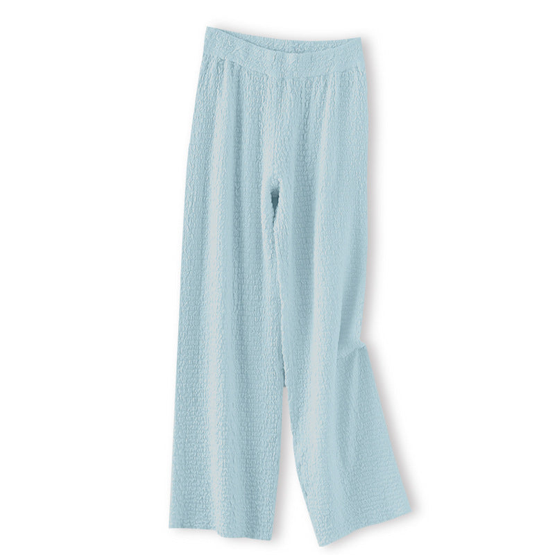 Women’s Knitted Wool Drape Wide Leg Pants - Sky Blue / S