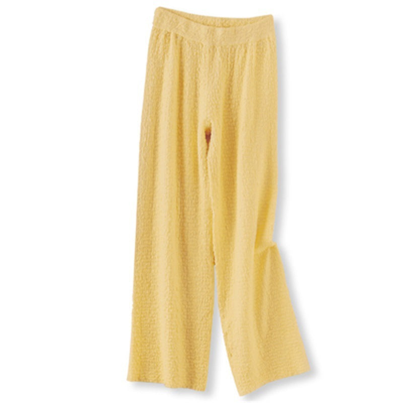 Women’s Knitted Wool Drape Wide Leg Pants - Yellow / S