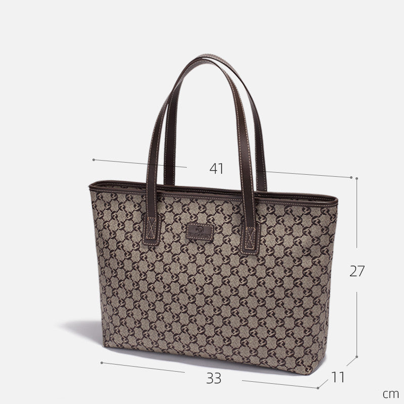 Women’s Large Capacity Genuine Leather Tote Bag - Dark coffee large