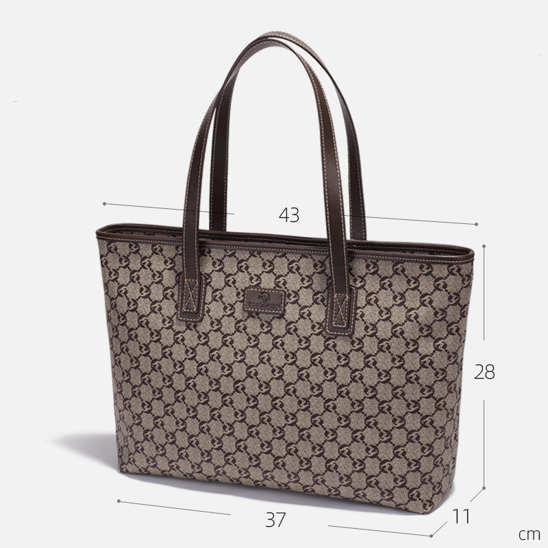 Women’s Large Capacity Genuine Leather Tote Bag - Dark coffee small
