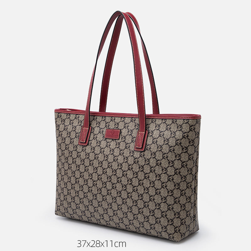 Women’s Large Capacity Genuine Leather Tote Bag - Deep Burgundy Large