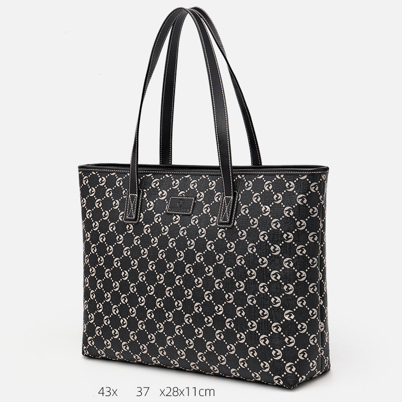 Women’s Large Capacity Genuine Leather Tote Bag - Fashionable black large