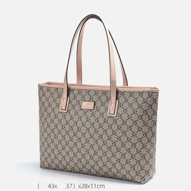 Women’s Large Capacity Genuine Leather Tote Bag - Khaki large