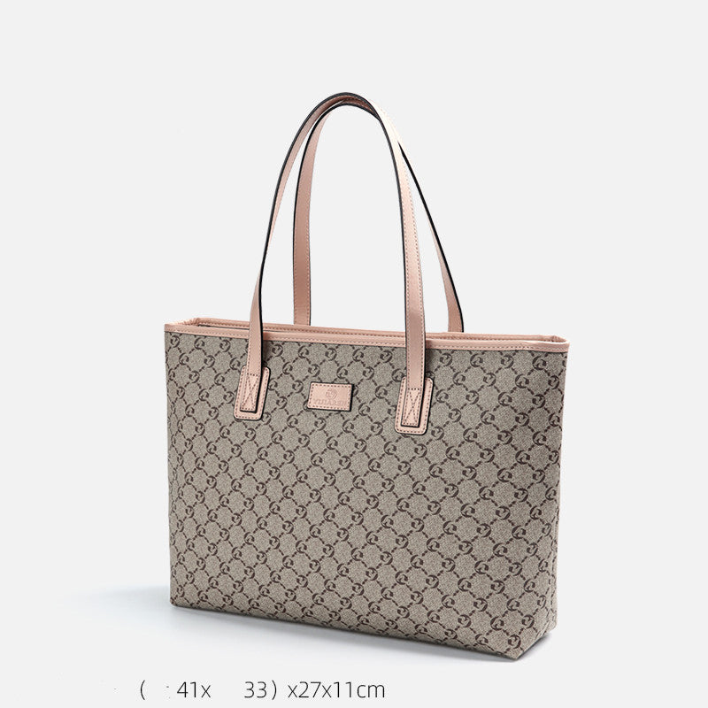 Women’s Large Capacity Genuine Leather Tote Bag - Khaki Color Small