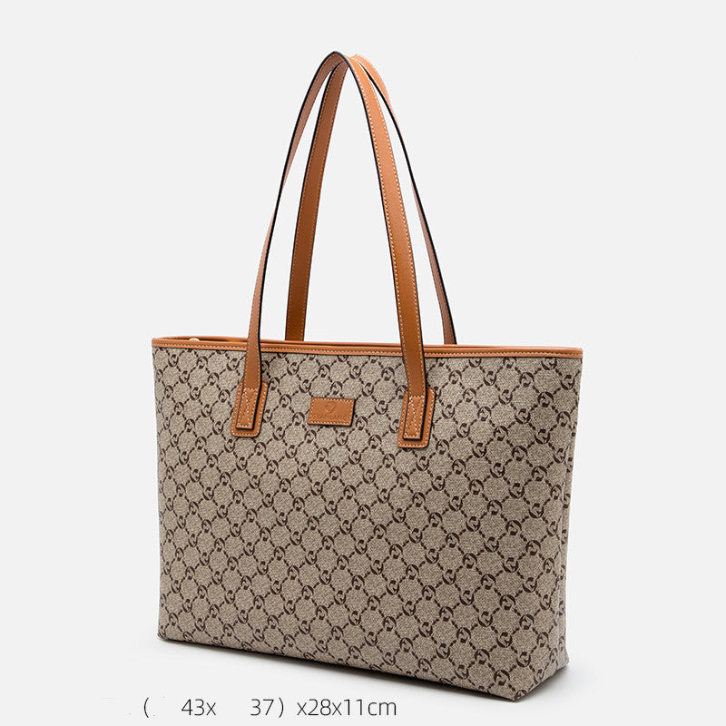Women’s Large Capacity Genuine Leather Tote Bag - Light brown large