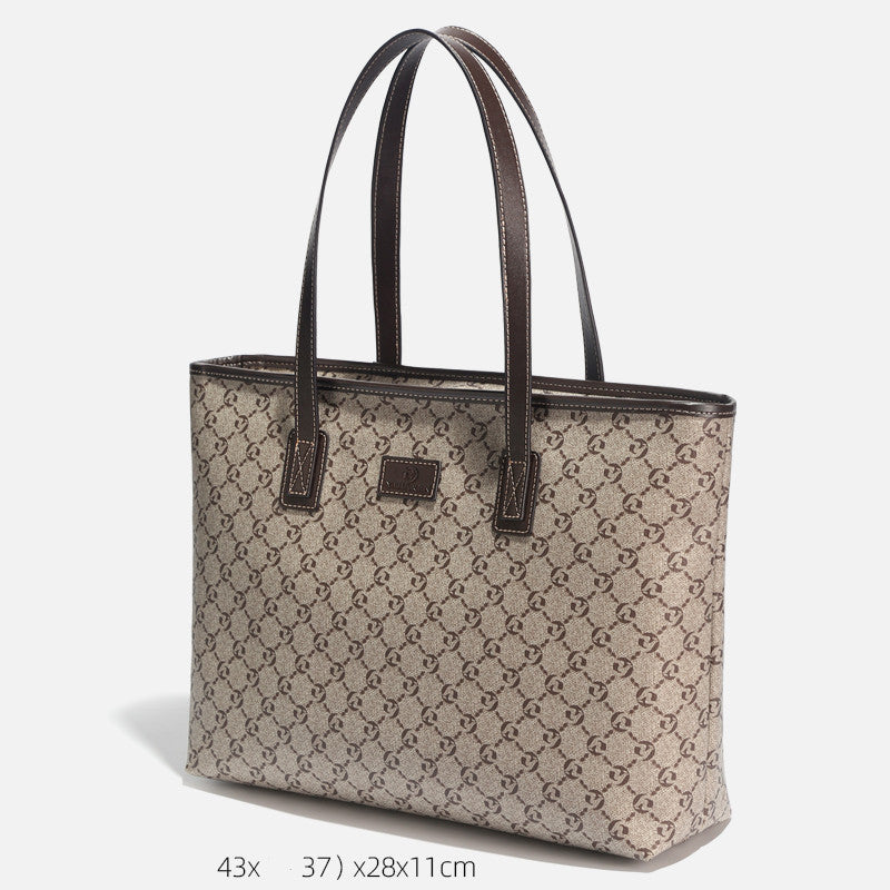 Women’s Large Capacity Genuine Leather Tote Bag - Light coffee large