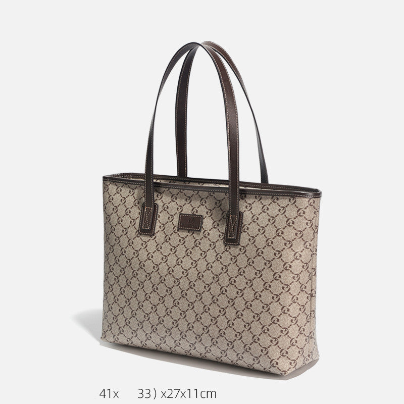 Women’s Large Capacity Genuine Leather Tote Bag - Light coffee small