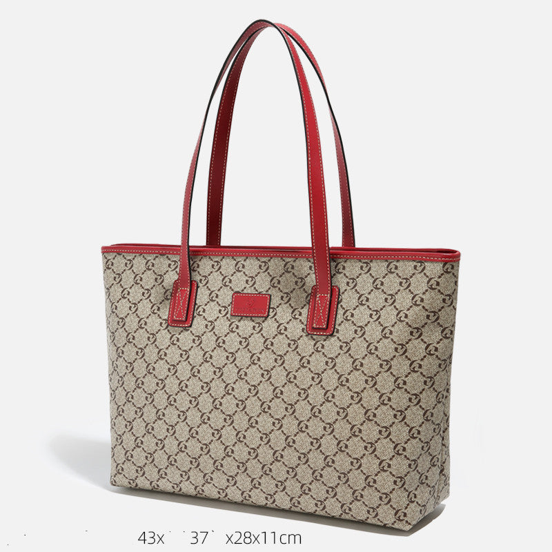 Women’s Large Capacity Genuine Leather Tote Bag - Light wine red large
