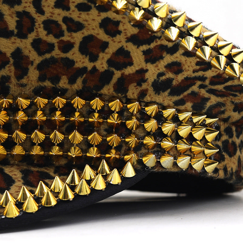 Women’s Large Round Leopard Rivet Hat Ball Punk Hip Hop Hat - Leopard Head Gold Rivet / Adjustable