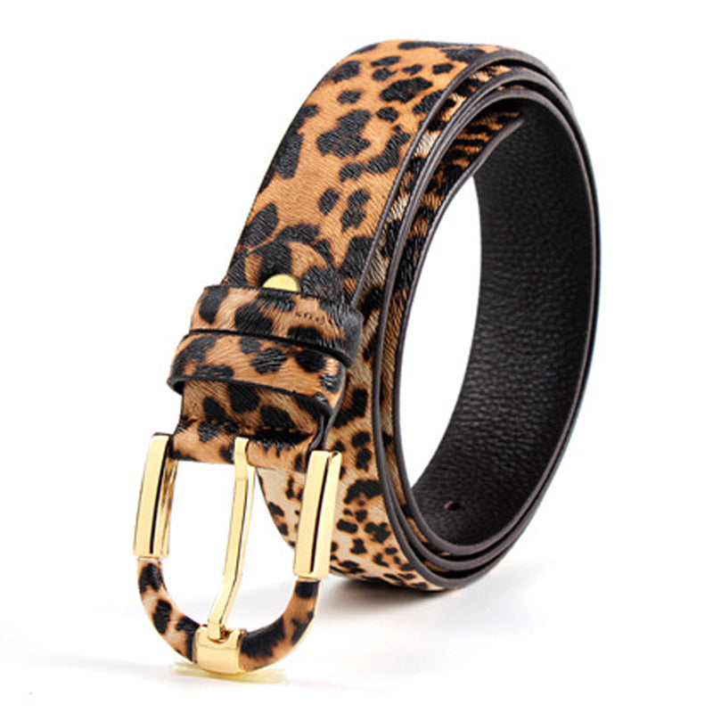 Women’s Leopard Leather Belt - Gold / 120 CM