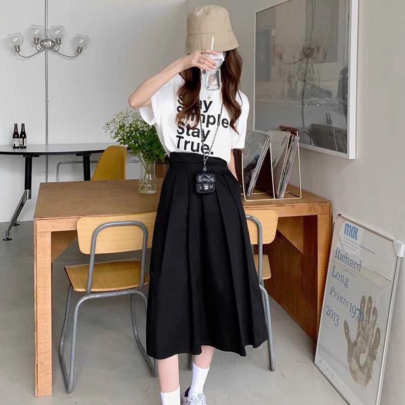 Women’s Mid-length Skirt High Waist Pleated Skirt