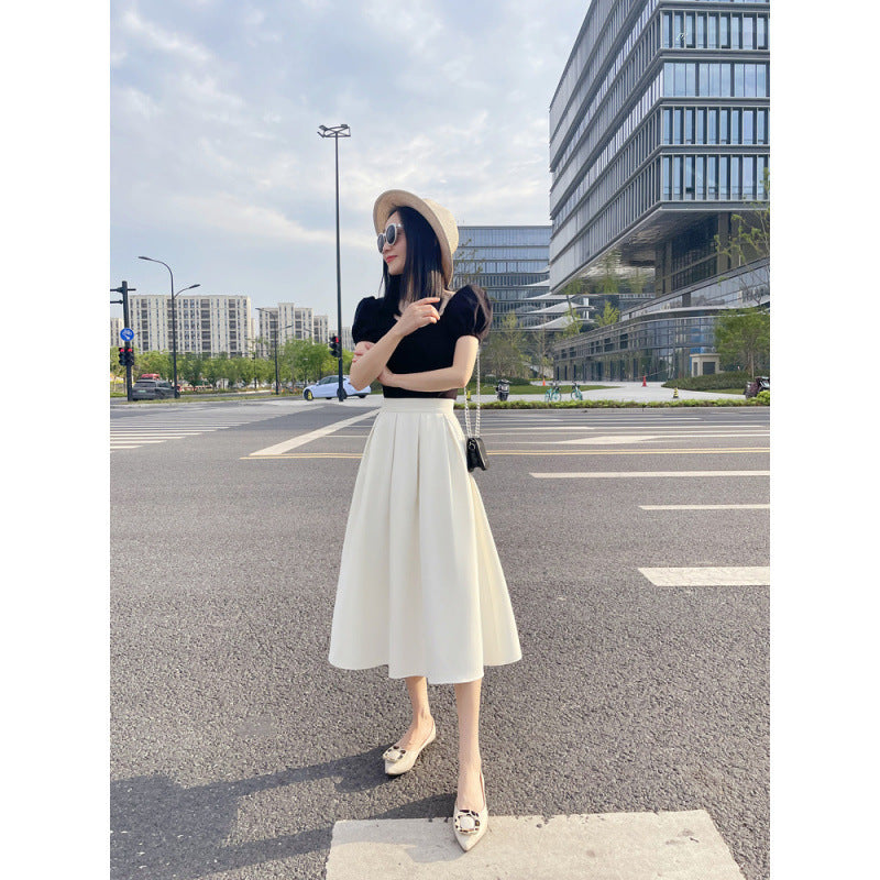 Women’s Mid-length Skirt High Waist Pleated Skirt