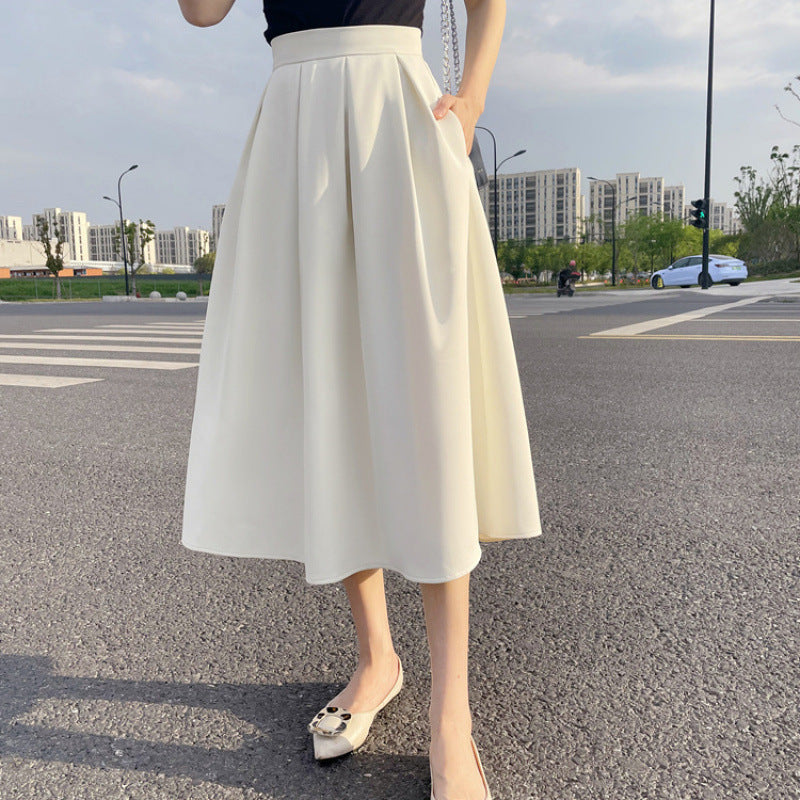 Women’s Mid-length Skirt High Waist Pleated Skirt - White / XS