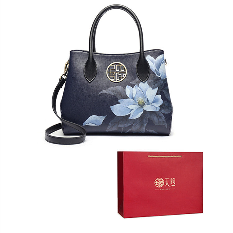 Women’s New Stylish Leather Handbag Fashion Chinese Style - Gift bag / Dark Blue