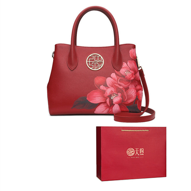 Women’s New Stylish Leather Handbag Fashion Chinese Style - Gift bag / Red