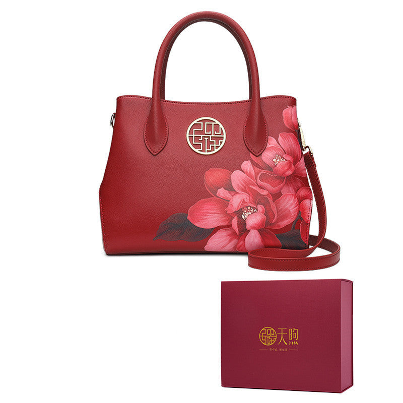 Women’s New Stylish Leather Handbag Fashion Chinese Style - Gift box / Red