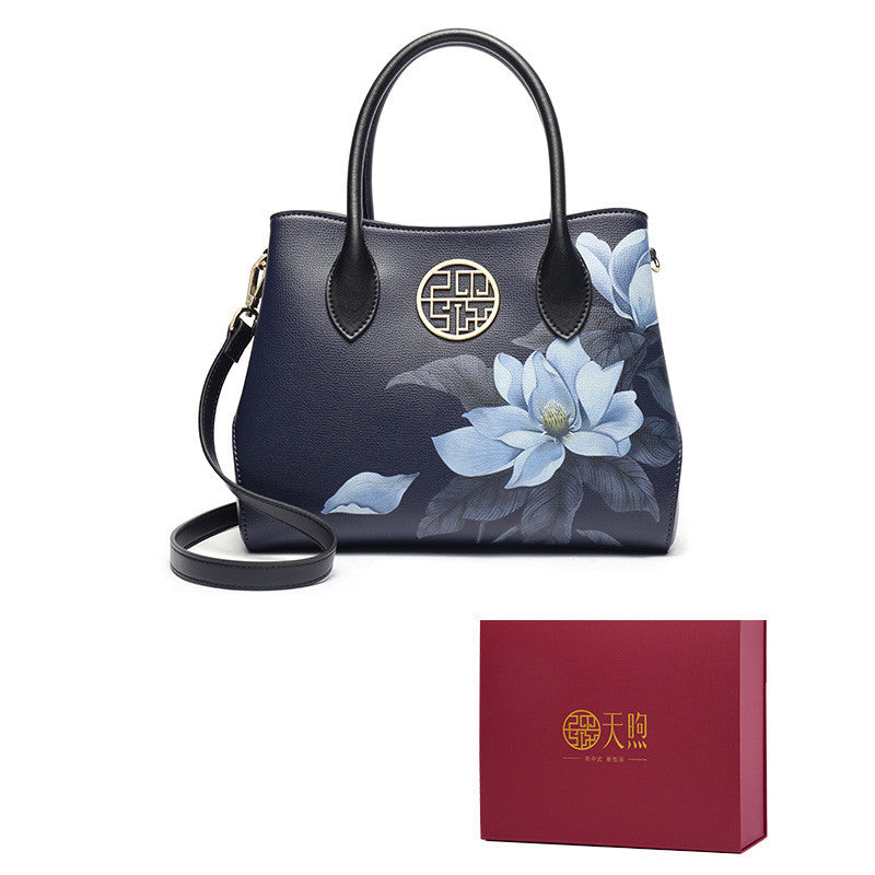 Women’s New Stylish Leather Handbag Fashion Chinese Style - Gift box / Dark Blue