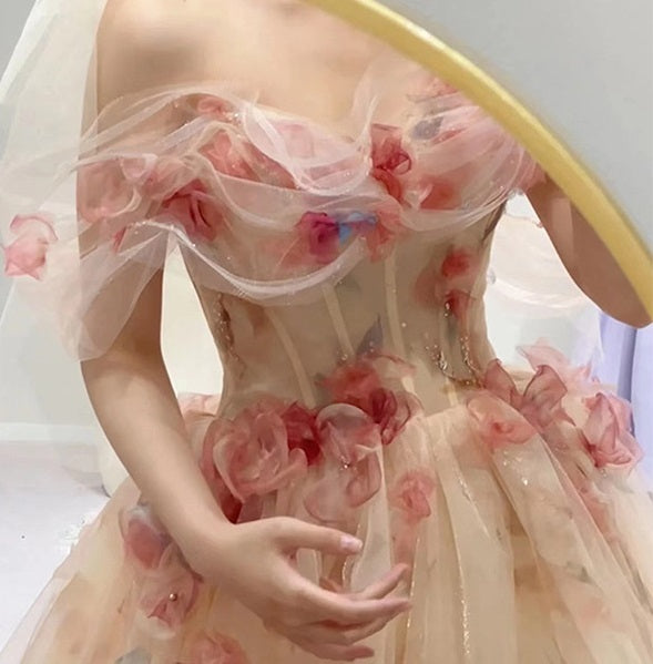 Women’s Off-shoulder Rose Dress Light New Wedding Dress