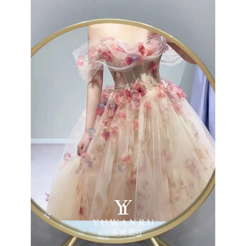 Women’s Off-shoulder Rose Dress Light New Wedding Dress - Rose / XS