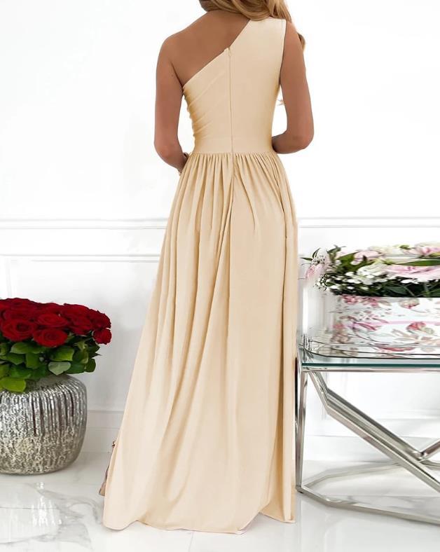 Women’s One Shoulder High Split Cutout Sleeveless Elegant Sexy Cocktail Maxi Dress - 4