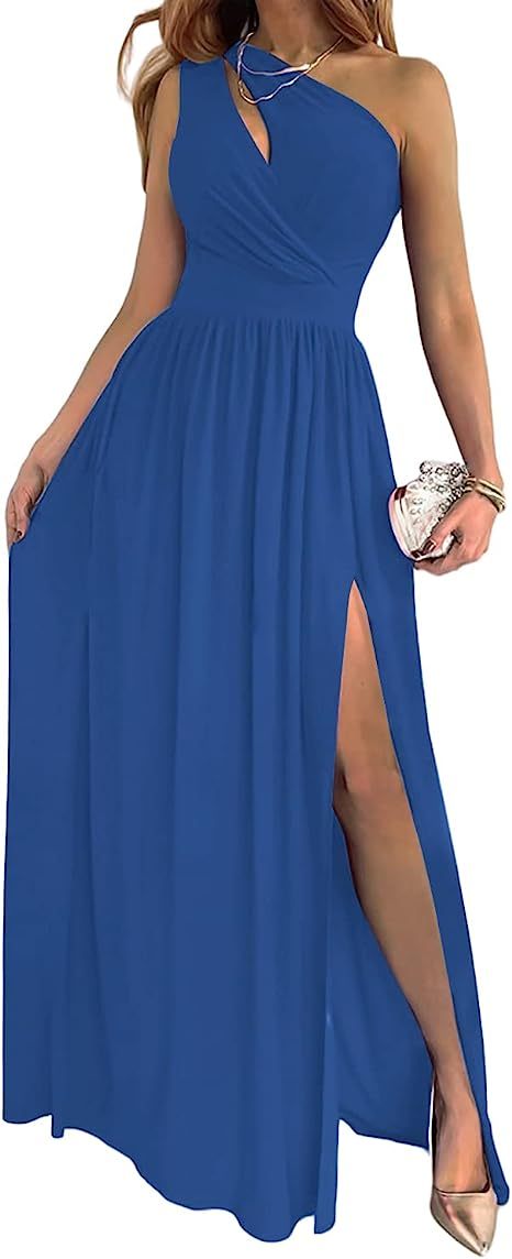Women’s One Shoulder High Split Cutout Sleeveless Elegant Sexy Cocktail Maxi Dress - 4